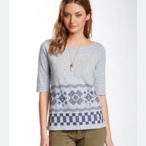 LUCKY BRAND FAYE EMBROIDERED BOATNECK TEE SIZE XS